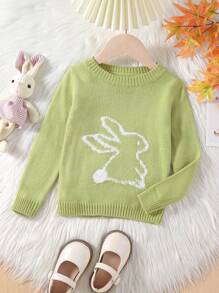 Baby Girl Rabbit Pattern Sweater - Green - View 1