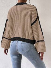 SHEIN Unity Contrast Trim Lantern Sleeve Duster Cardigan Fall Winter Cloth For Women - Multicolor - View 2