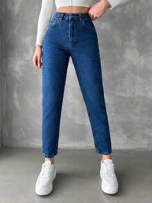 EURMUSE High Waist Mom Fit Jeans - Dark Wash - View 6