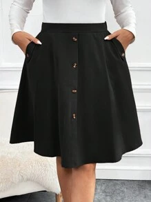 SHEIN Clasi Plus Voorpand met knoppen Vloeiende zoom Rokken