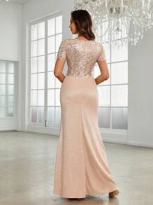 SHEIN Belle Sweetheart Neck Sequin Formal Dress - Khaki - View 2