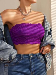 Floral Lace Strapless Bralette - Purple - View 1