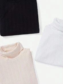 SHEIN LUNE 3入組素色高領條紋針織T恤 - 彩色 - 查看 5