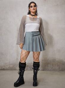 ROMWE PUNK 大碼腰部綁帶百褶半身裙 - 淺灰色 - 查看 2