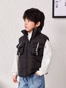 SHEIN 1pc Toddler Boys' Cool Workwear Style Vest With Pockets, Comfortable, Fashionable, Simple, Soft, Practical And Warm, Perfect For Autumn And Winter