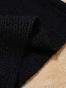 SHEIN 女小童字母補丁細節喇叭針織長褲 - 黑色 - 查看 4