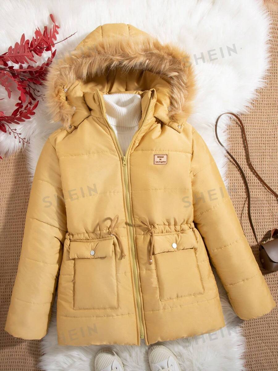 SHEIN Unity Damen gepolsterter Parka mit Kapuze und flauschigem Kragen für den Winter