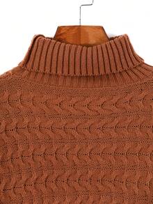 Teen Girl Turtleneck Cable Knit Drop Shoulder Sweater - Brown - View 3