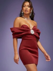 SHEIN Unity 露肩鑽石蝴蝶結禮服