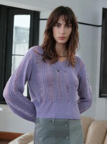 Anewsta 素色V領短款毛衣