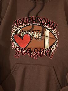 男士搖粒絨連帽衫帶字母和心形圖案和抽繩 - 棕色 - 查看 3