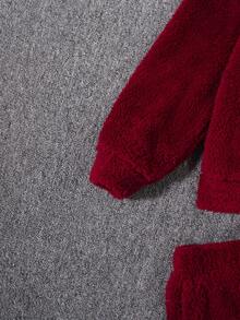 Tween Boy 2pcs Letter Patched Teddy Hoodie & 1pc Pants - Multicolor - View 5