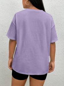 SHEIN EZwear Plus Solid Drop Shoulder Tee - Purple - View 2