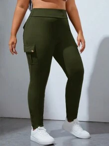 SHEIN EZwear Hơn Túi có nắp Xà cạp - xanh quân đội - Xem 2