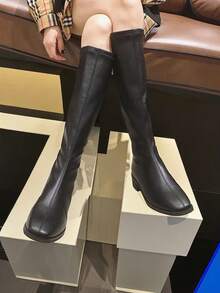 女士过膝靴，春秋靴，弹性高筒靴，带拉链，适合骑士风格 - 黑色 - 查看 4