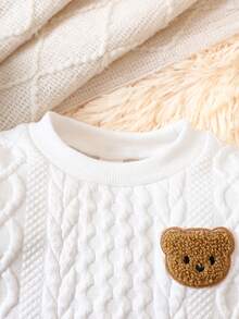 Baby Boy Bear Patched Cable Knit Tee - White - View 4