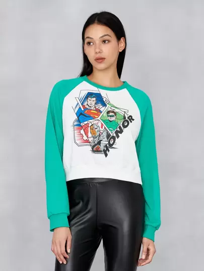 JUSTICE LEAGUE X SHEIN 人物和字母圖案插肩袖運動衫