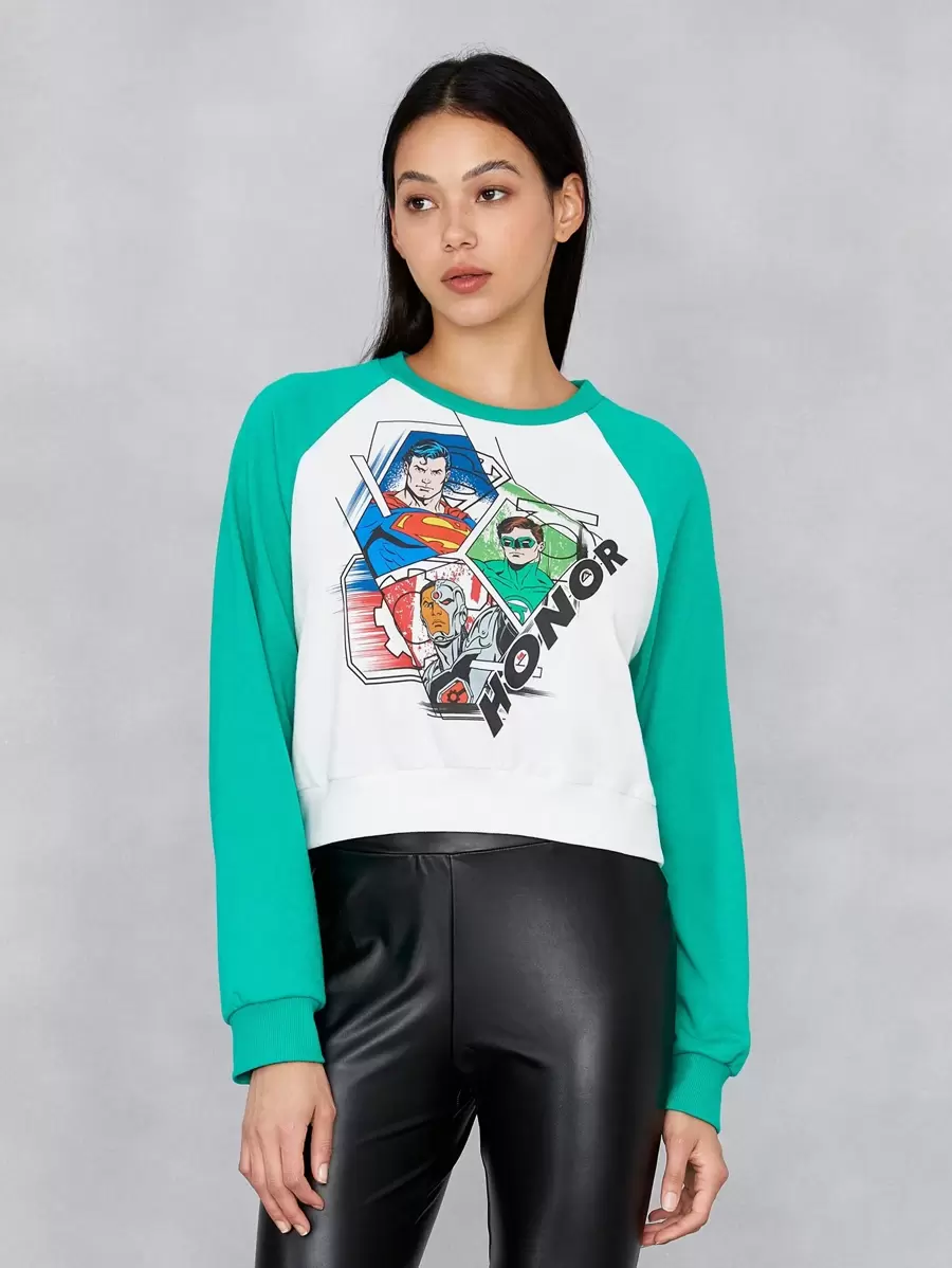 JUSTICE LEAGUE X SHEIN 人物和字母圖案插肩袖運動衫 - 彩色 - 查看 1