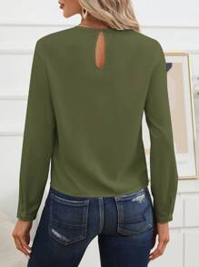 SHEIN Essnce 素色後鎖孔襯衫 - 軍綠色 - 查看 2