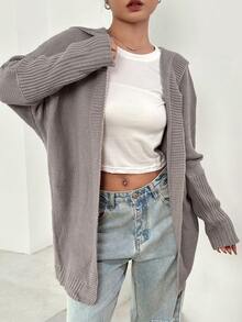 SHEIN EZwear Thả vai Mở Mặt trước áo có mũ Áo len Mở - Màu Xám nhạt - Xem 4