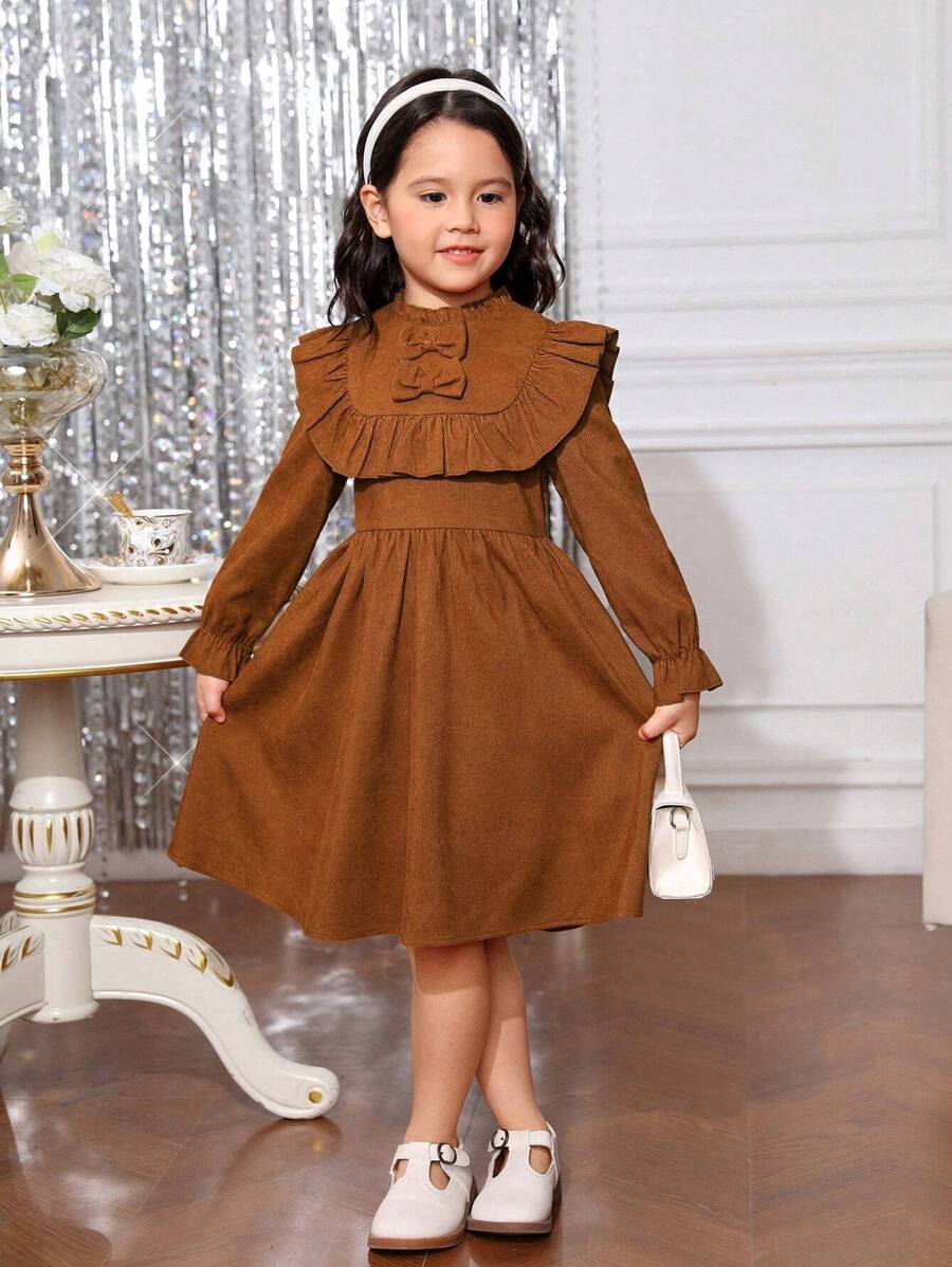 SHEIN Cô Gái Trẻ Vải to sợi Màu thuần Thanh lịch Lỏng lẻo phù hợp Đầm - màu nâu - Xem 1
