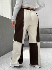 SHEIN EZwear Hơn Khối màu Khâu trên cùng quần ống rộng Quần jean - Nhiều màu - Xem 2