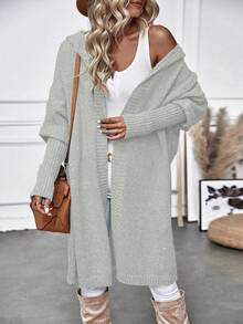 SHEIN Essnce Batwing Sleeve Hooded Duster Cardigan - Grey - View 3