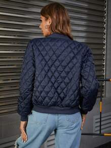 Eilly Bazar Zip Up Quilted Bomber Jacket - Navy Blue - View 2