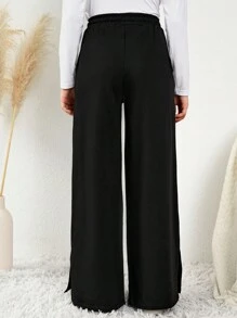 RueChic Teen Girl Drawstring Waist Wide Leg Pants - Black - View 2
