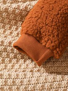 SHEIN Young Boy Solid Teddy Sweatshirt & Pants & Bag - Brown - View 3