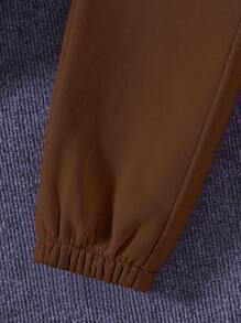 INAWLY Solid Sweatshirt & Drawstring Waist Sweatpants - Coffee Brown - View 5