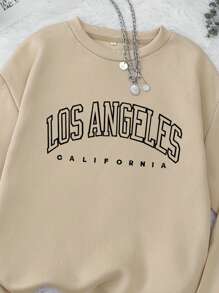 INAWLY 字母图案保暖内衬运动衫、长袖上衣 - 杏色 - 查看 7