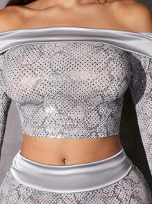 SHEIN SXY 蛇紋一字肩短款上衣&包臀半身裙