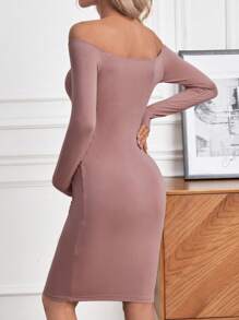 SHEIN Maternity Off Shoulder Ruched Bodycon Dress - Pink - View 2