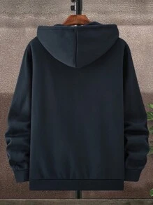 Manfinity Hypemode Men Letter & Skull Embroidery Zip Up Thermal Lined Drawstring Hoodie Without Tee - Royal Blue - View 2