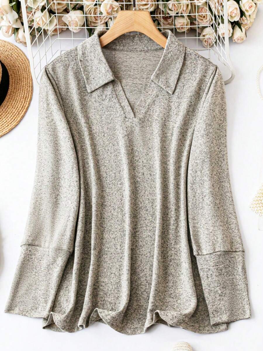 SHEIN LUNE 大碼雜色針織T恤 - 灰色 - 查看 1