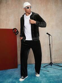 Manfinity AFTRDRK Men Zip Up Velvet Hoodie & Sweatpants - Black - View 1