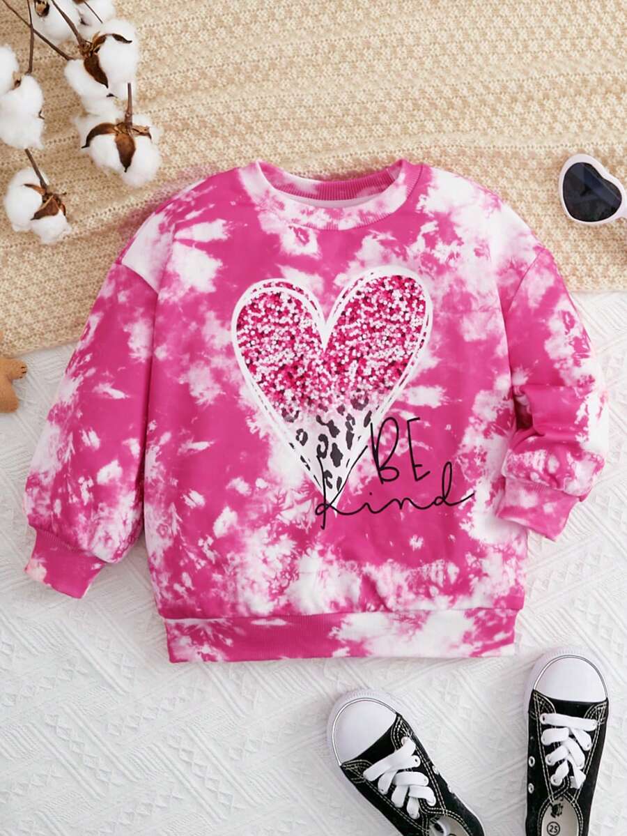 女小童紮染愛心和標語圖案運動衫 - 粉色 - 查看 1