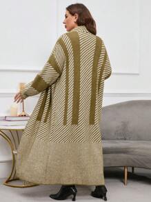 SHEIN LUNE 大码条纹落肩开衫 - 彩色 - 查看 2