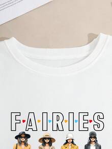 SHEIN EZwear Hơn Đồ họa Hình & Chữ cái Cổ giả Áo nỉ - trắng - Xem 7