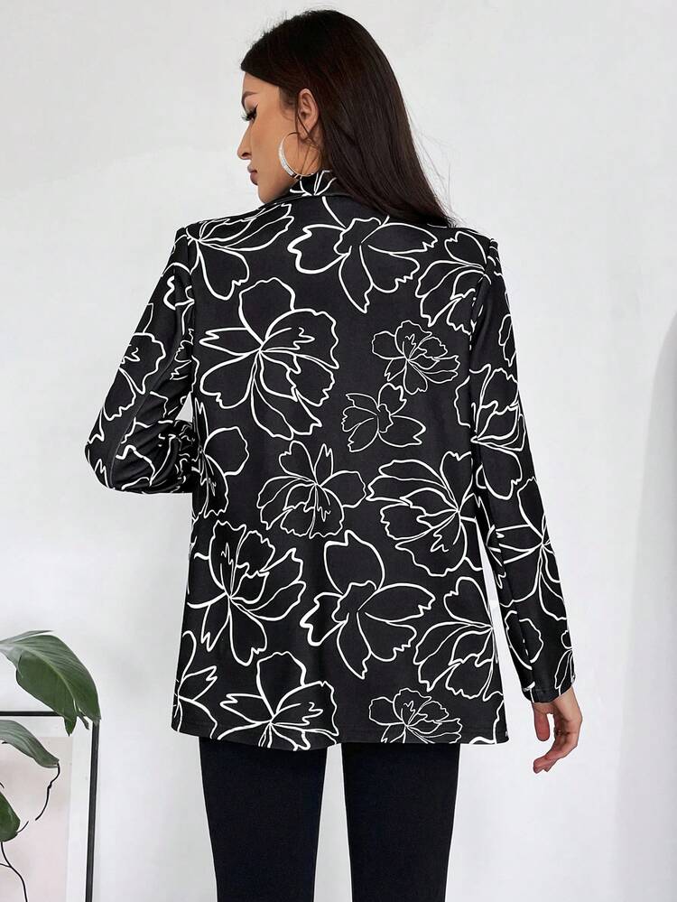 Floral Print Shawl Collar Open Front Blazer