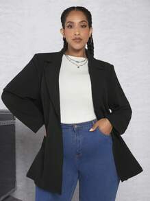 SHEIN CURVE+ Plus Lapel Neck Single Button Front Blazer - Black - View 1