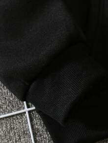 SHEIN EZwear Christmas Print Kangaroo Pocket Drawstring Thermal Lined Hoodie - Black - View 4