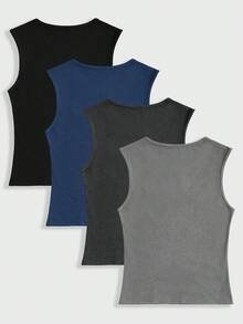 Men 4pcs Solid Thermal Underwear Vest - Multicolor - View 2