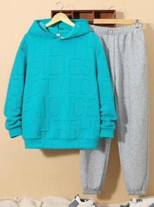 SHEIN Teen Boy Drop Shoulder Hoodie & Sweatpants Set - Multicolor - View 1