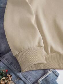 SHEIN EZwear Christmas Print Thermal Lined Sweatshirt - Khaki - View 5