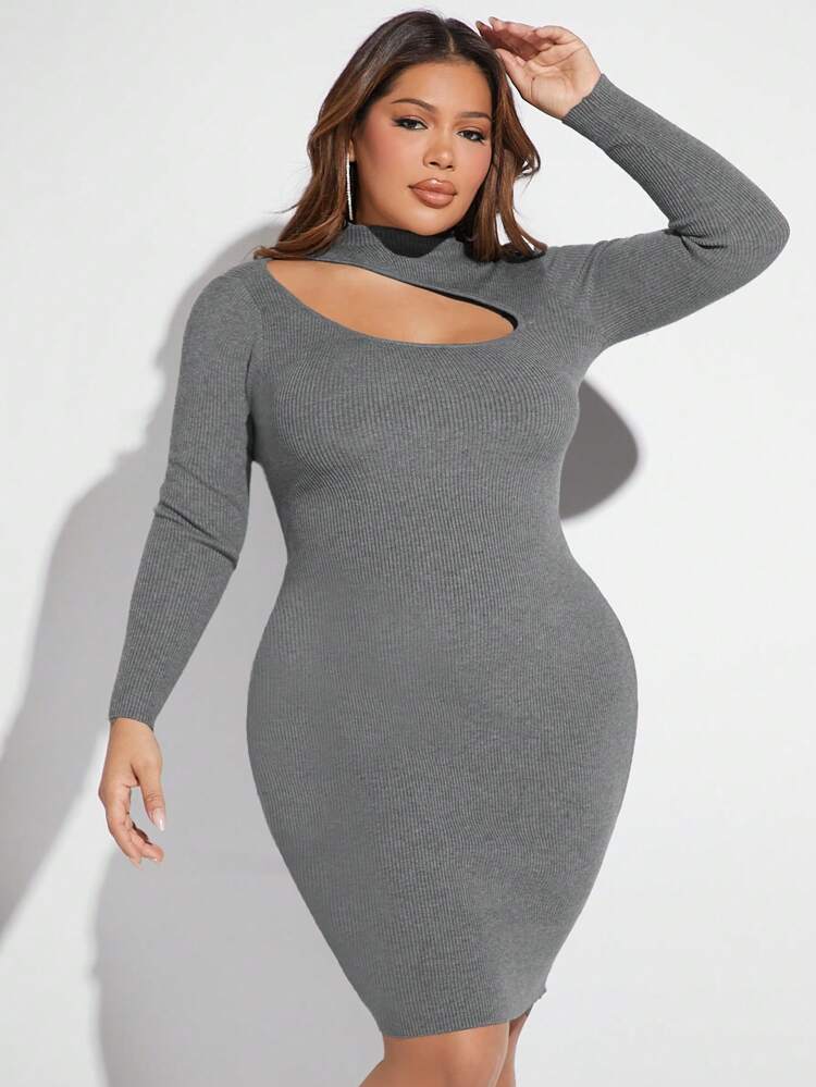 Plus Cut Out Mock Neck Bodycon Sweater Dress