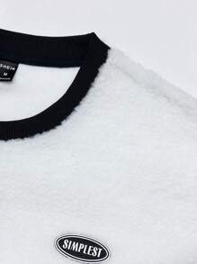 Manfinity Hypemode Áo nỉ Teddy cổ tròn tay dài in chữ vá vai rộng rãi cho nam đi chơi thời trang Hàn Quốc, quà tặng cho bạn bè, chồng, bạn trai - màu đen - Xem 4