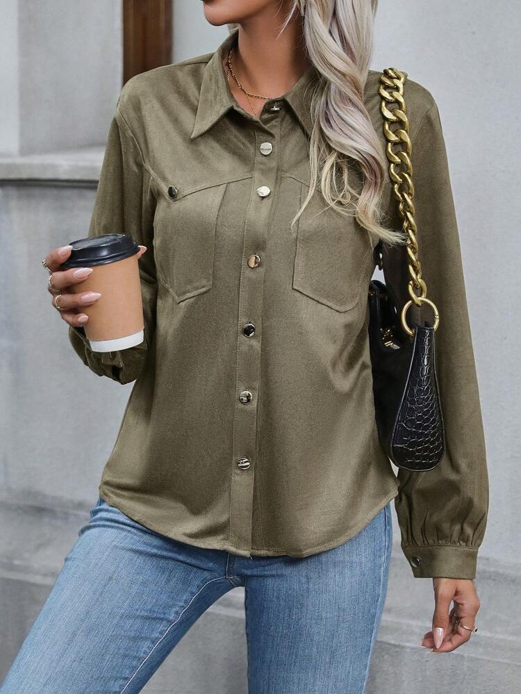 Lantern Sleeve Button Front Coat Fall Cloth For Women