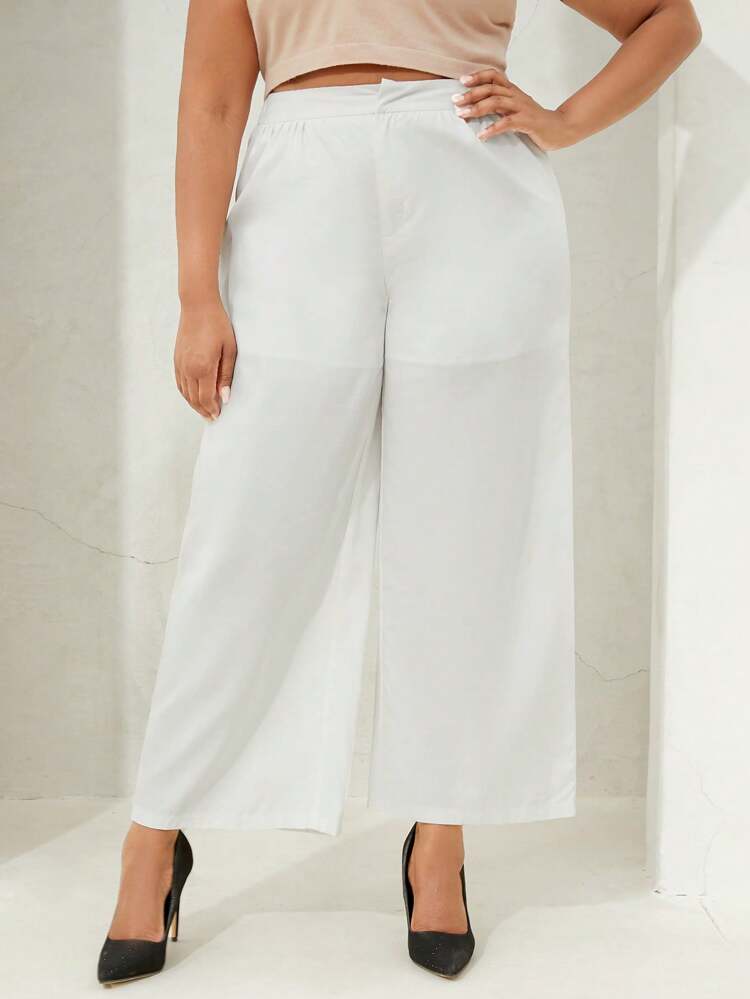 Plus Solid Wide Leg Suit Pants